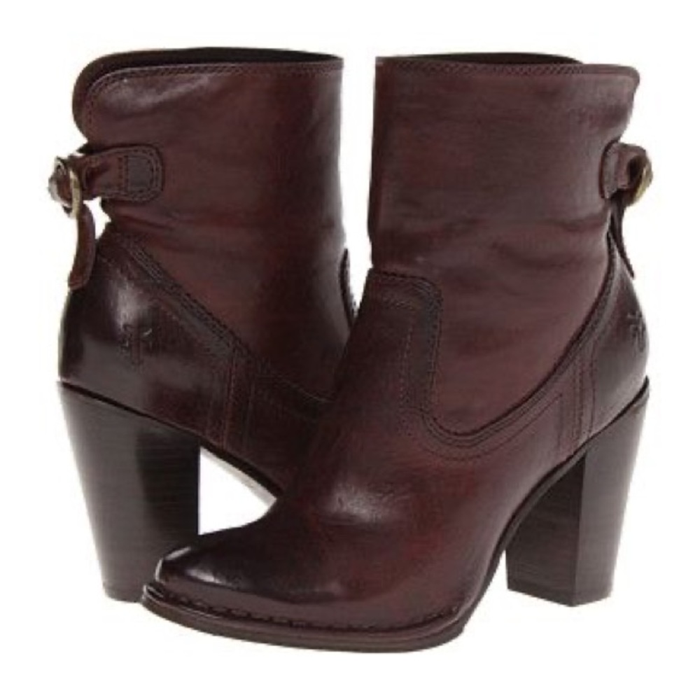 Frye - Lara Short Slouch Heeled Ankle Booties RARE - Brown Leather 6.5M